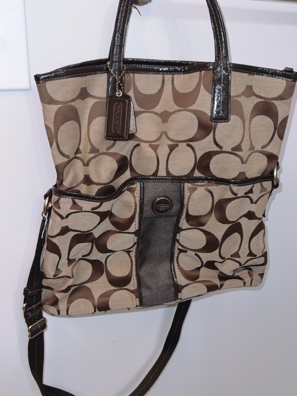 Coach Signature Stripe Foldover Tote F23304